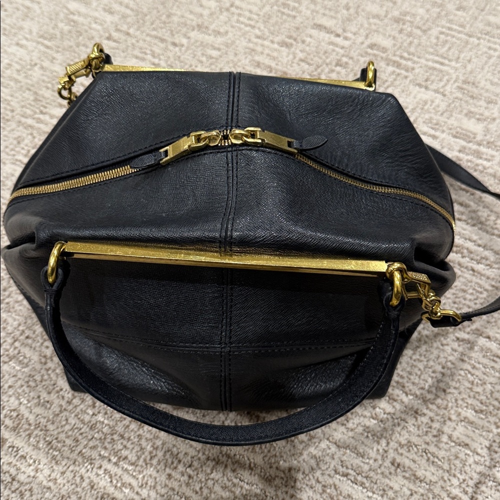 J. Crew Black Leather Bag with Gold Zipper - Picture 6 of 7